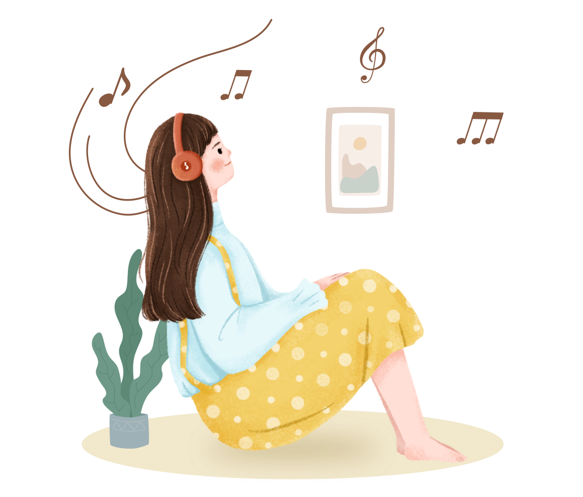 戴耳机听音乐的女孩插画